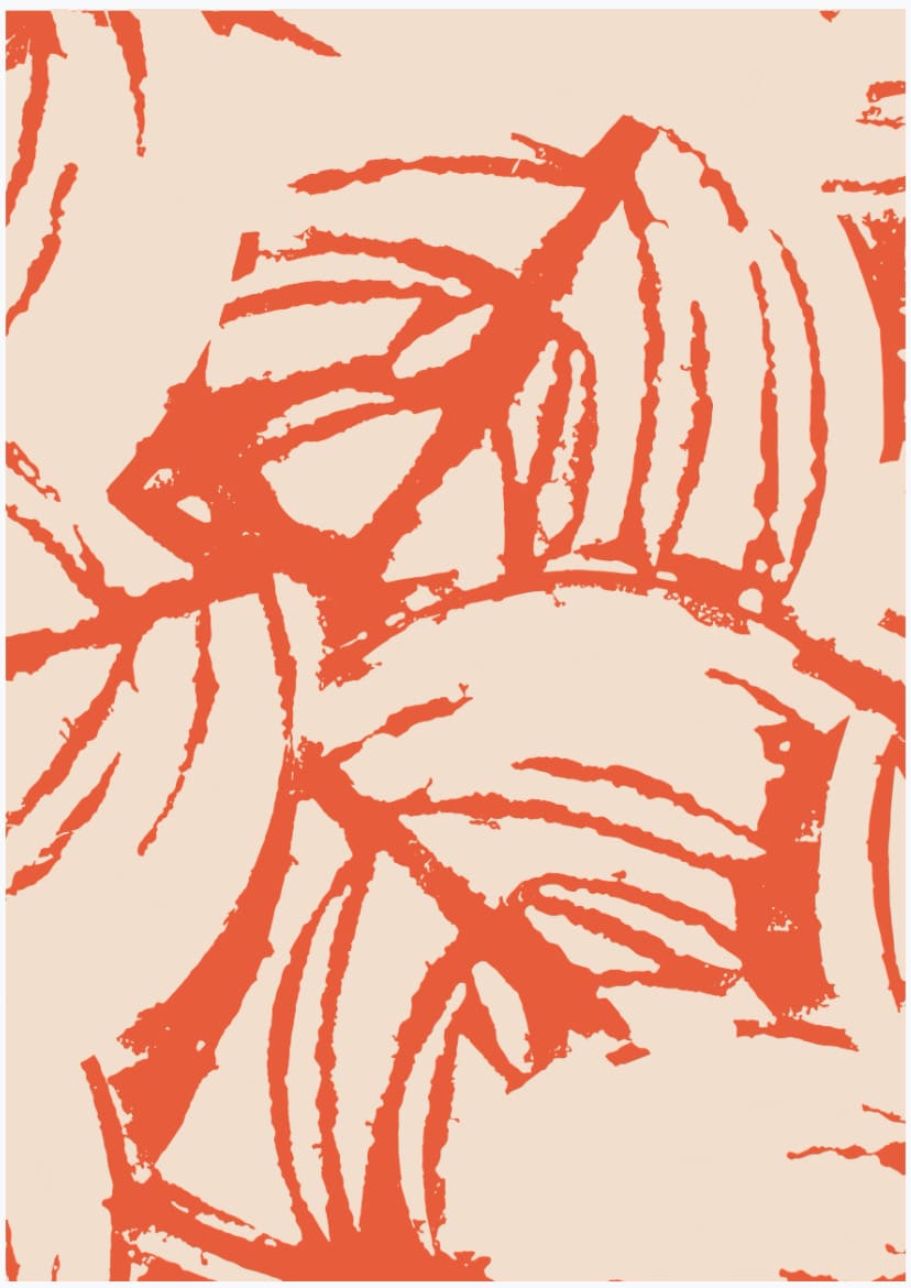 An orange and beige leaf pattern on a white background - Walker &amp; Bing Greeting Cards – Leaf Stencil