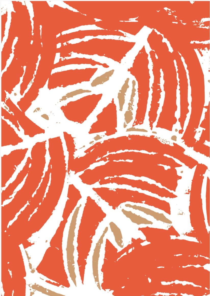 An orange and beige pattern on a white background - Greeting Cards – Leaf Stencil by Walker &amp; Bing.