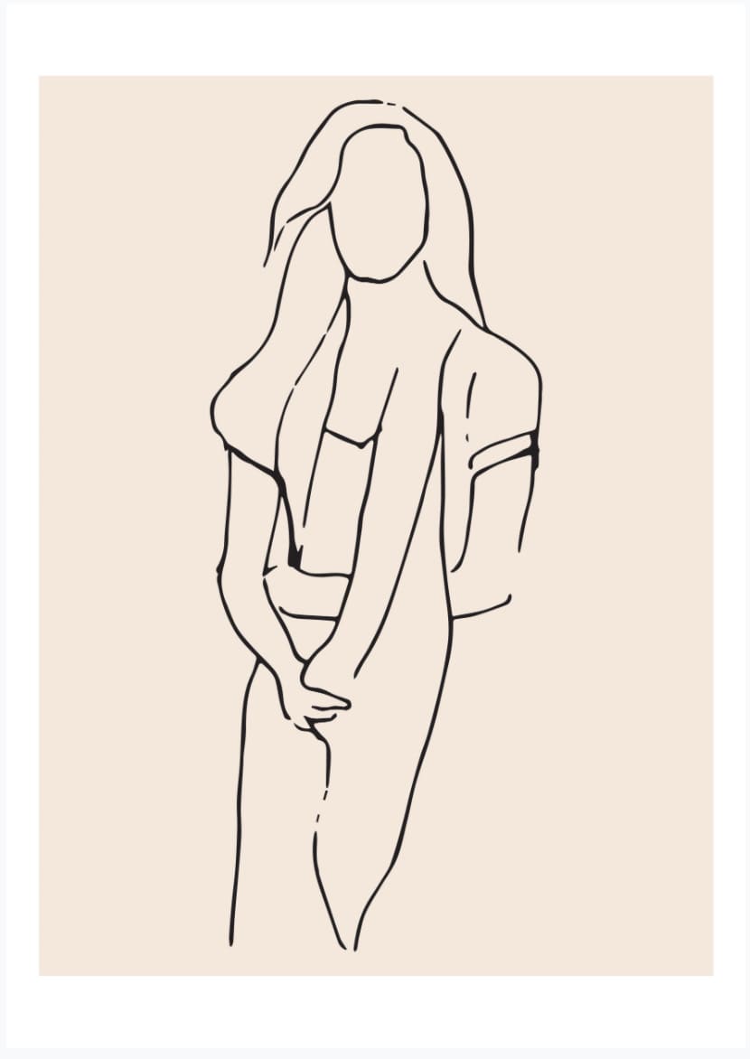 A Walker &amp; Bing Greeting Card featuring a line drawing of a woman holding a scarf.