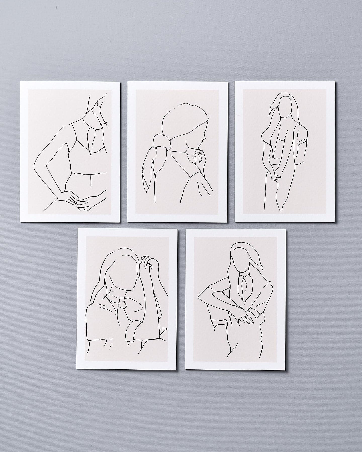 A set of four Greeting Cards - Line Drawing of a woman by Walker & Bing.