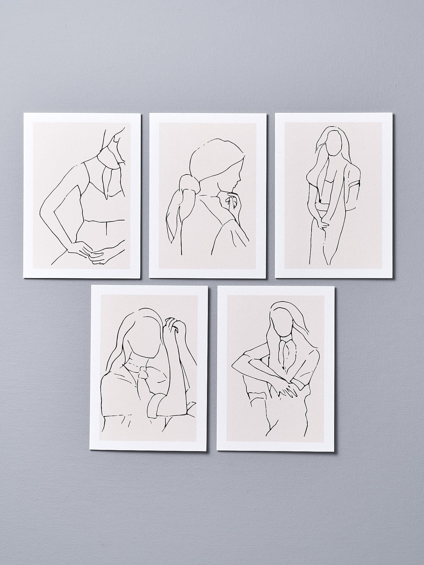 A set of four Greeting Cards - Line Drawing of a woman by Walker & Bing.