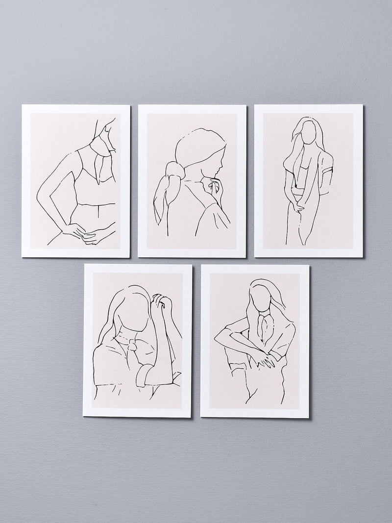 A set of four Greeting Cards - Line Drawing of a woman by Walker & Bing.