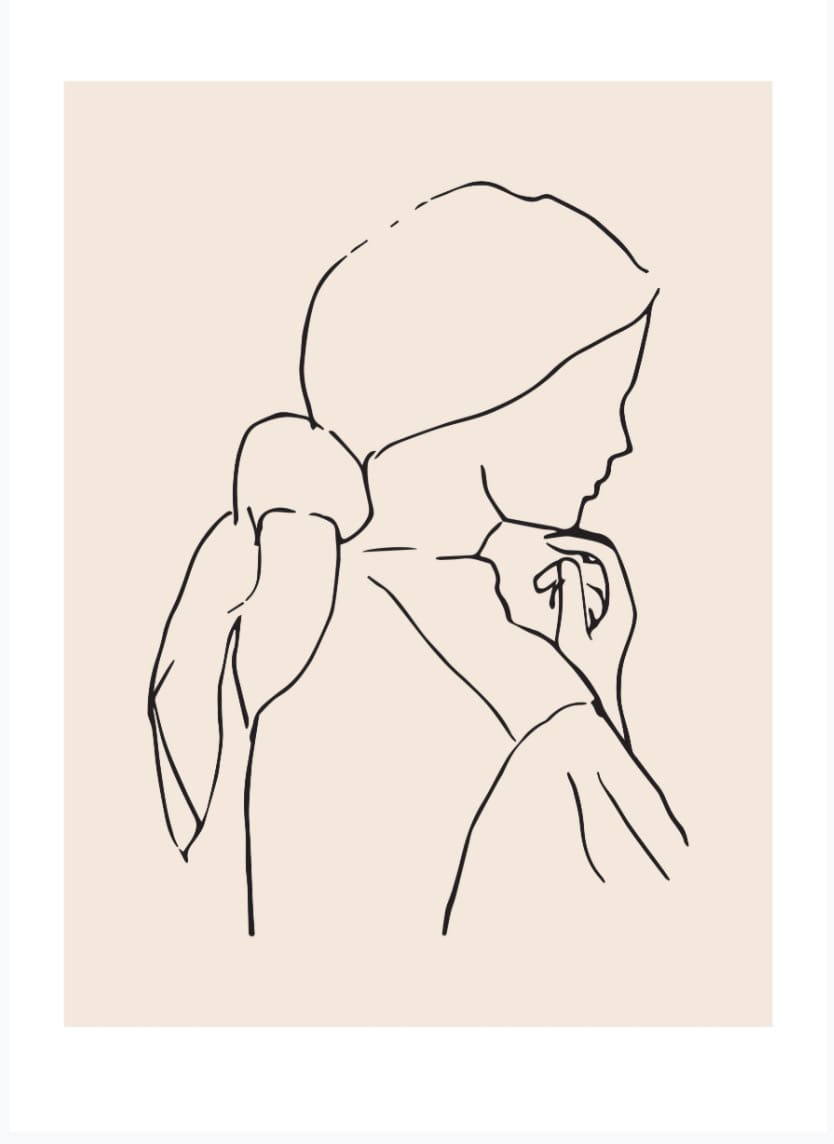 A Walker &amp; Bing Greeting Cards - Line Drawing of a woman with a ponytail.