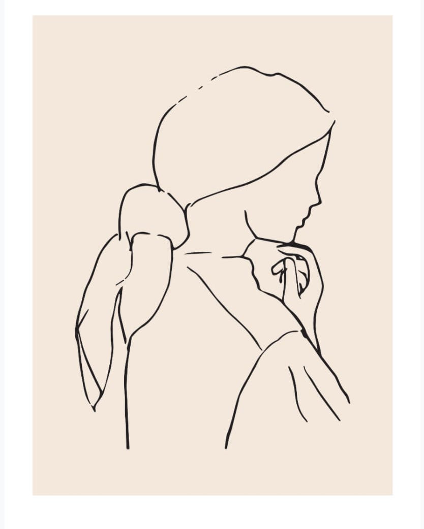 A Walker & Bing Greeting Cards - Line Drawing of a woman with a ponytail.