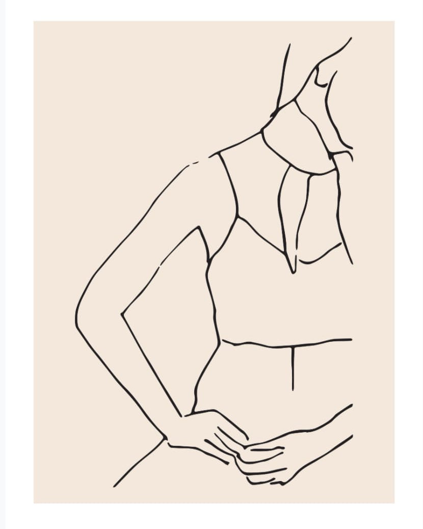 A Walker & Bing line drawing of a woman with her hands on her hips.