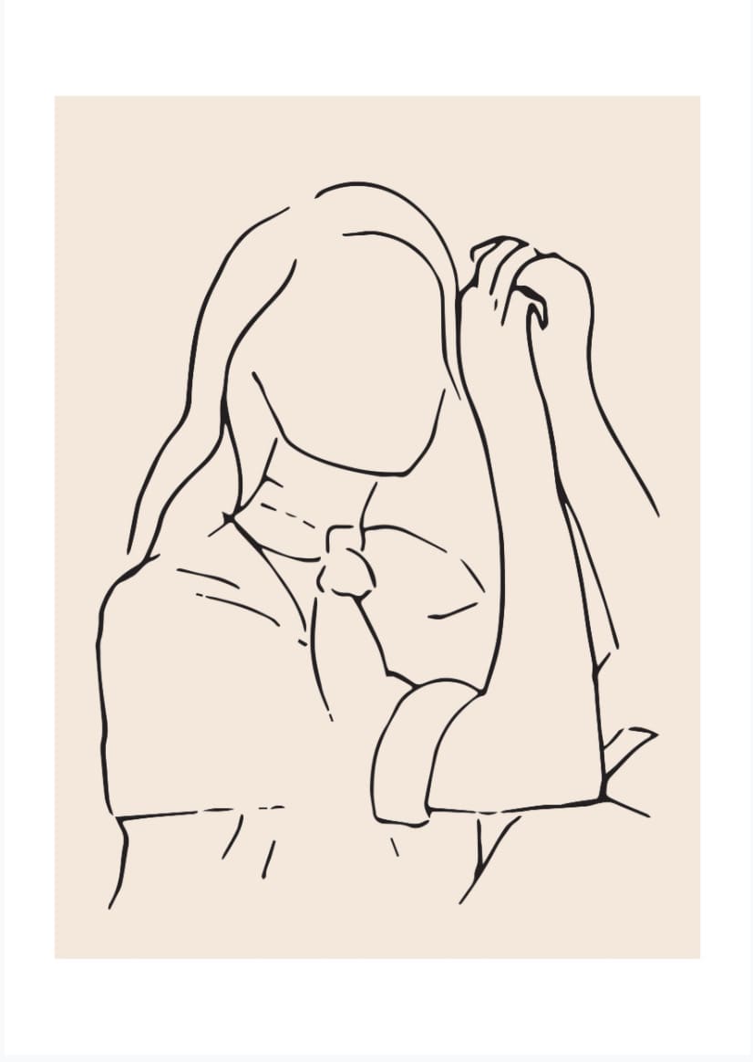 A line drawing of a woman holding her hand from Walker &amp; Bing Greeting Cards – Line Drawing.