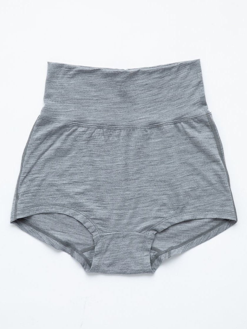 A women&#39;s Huia Merino Underpants - Grey by YARN nz, on a white background.