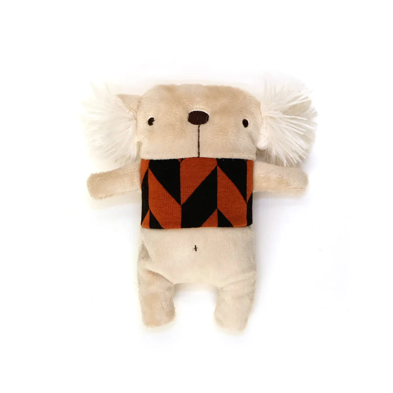 A Gilles le Koala No.2 by Raplapla wearing an orange and black scarf.