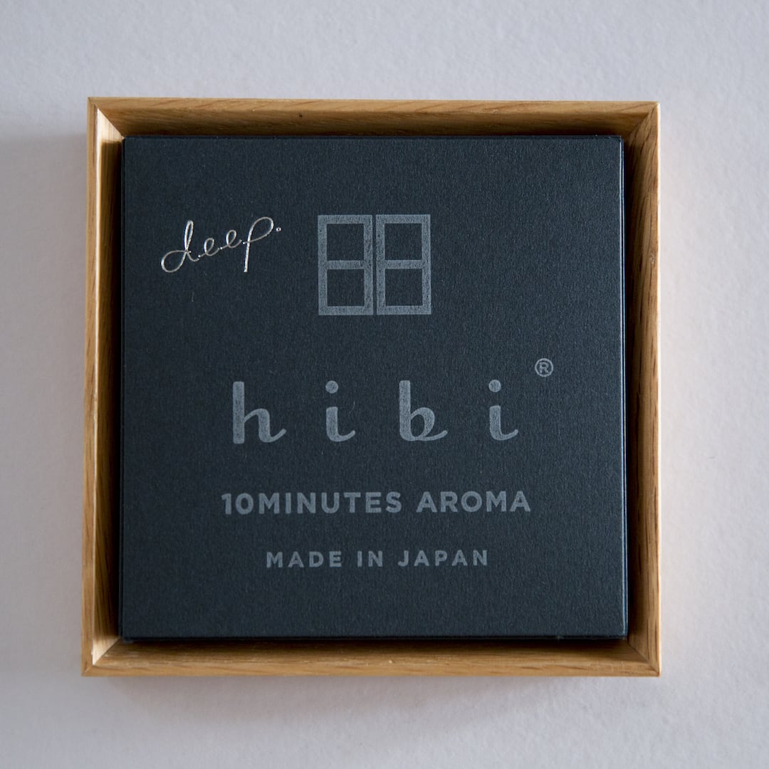 The sentence would be: hibi Match Box Incense – Deep Scent Gift Box, made in Japan.