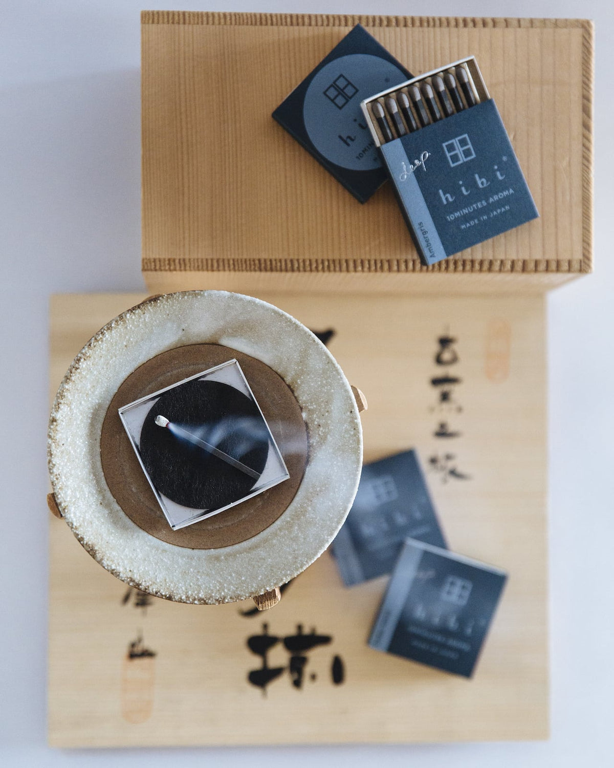 Hibi's Match Box Incense - Deep Scent Gift Box in a wooden box.
