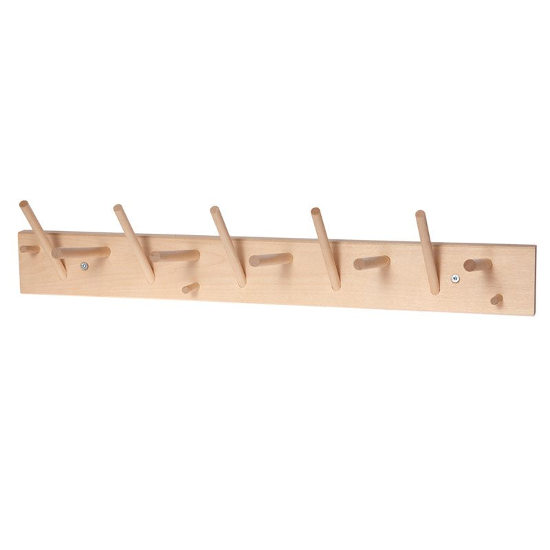 A versatile Multihanger Rack – Birch with five hooks on it, made from untreated wood, by Iris Hantverk.