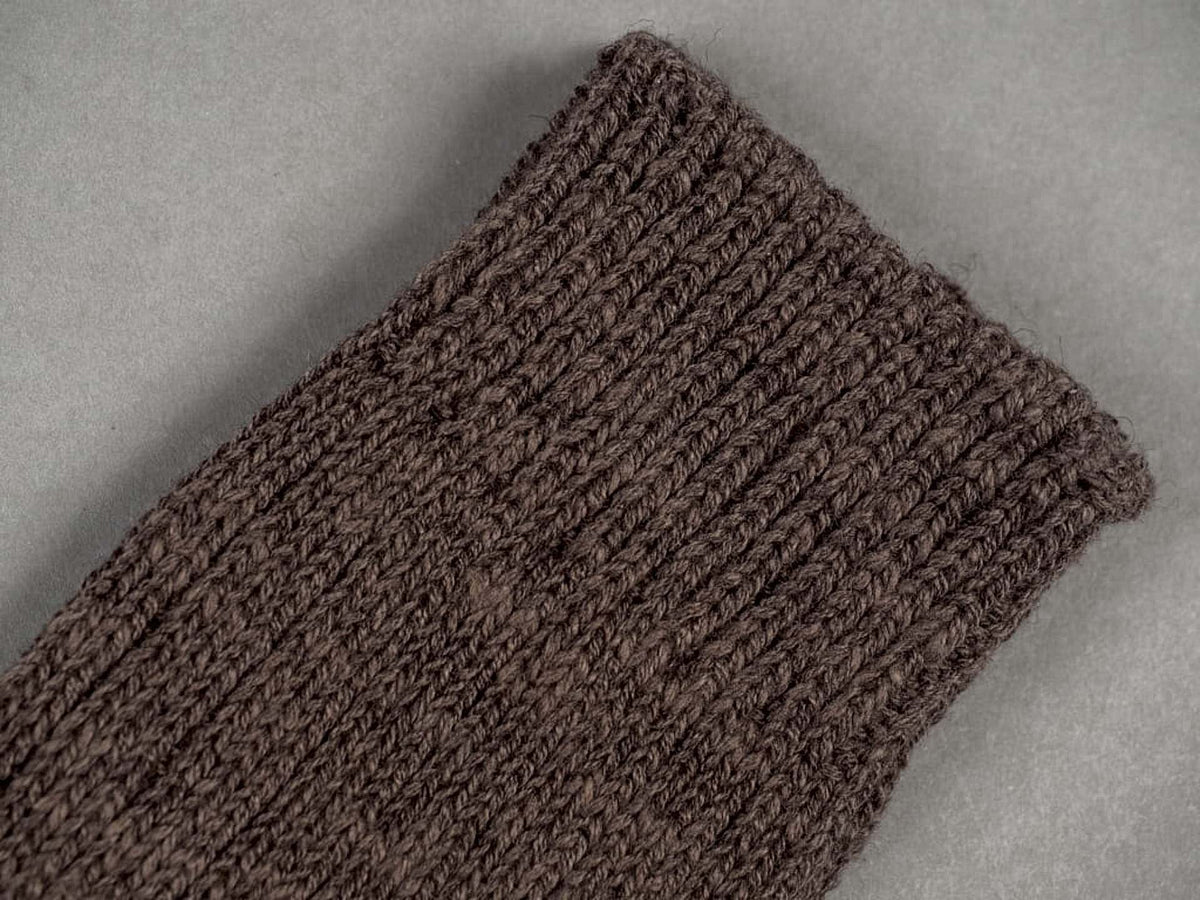 A close up of a Boston Slab Socks – Brown Fawn by Nishiguchi Kutsushita.