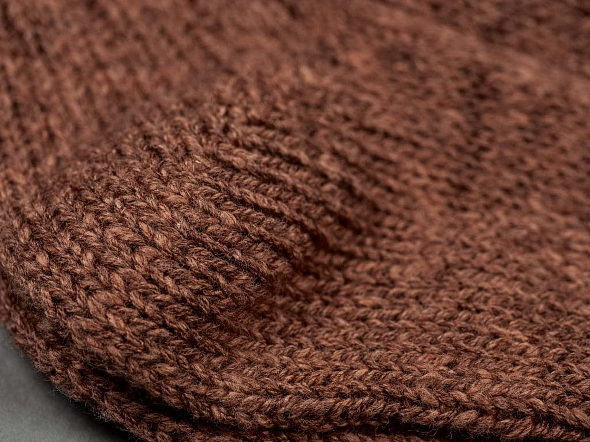 A close up of a Boston Slab Socks - Brown Fawn by Nishiguchi Kutsushita.