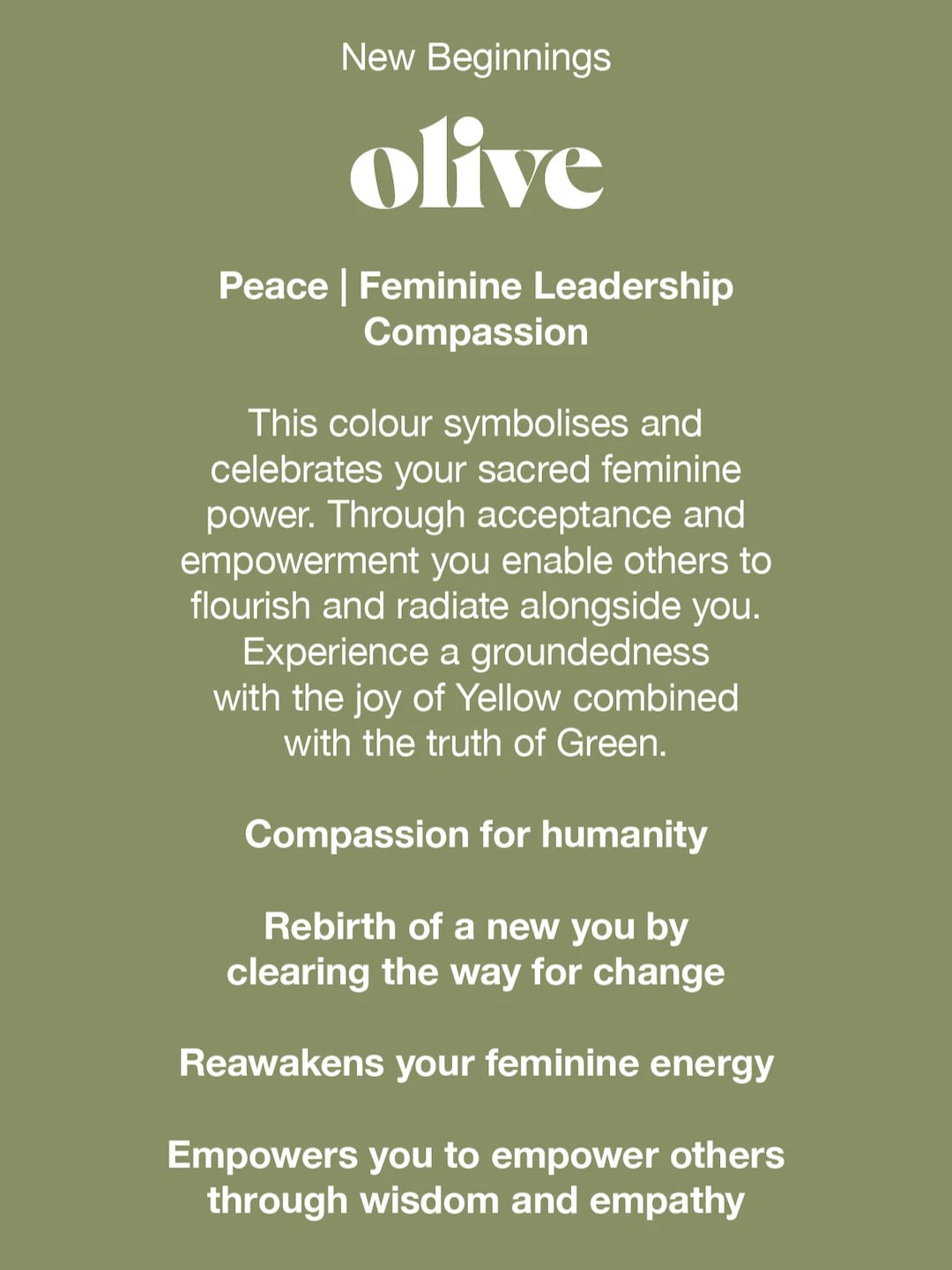 Peace feminine leadership compassion becomes the Angela Bra - Olive by Videris.