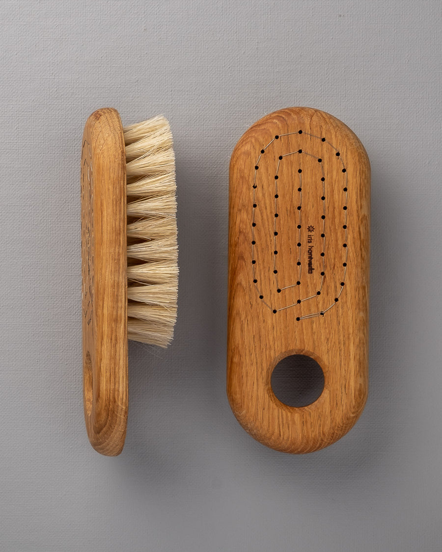 Two Iris Hantverk Body Brushes – Firm on a grey background.